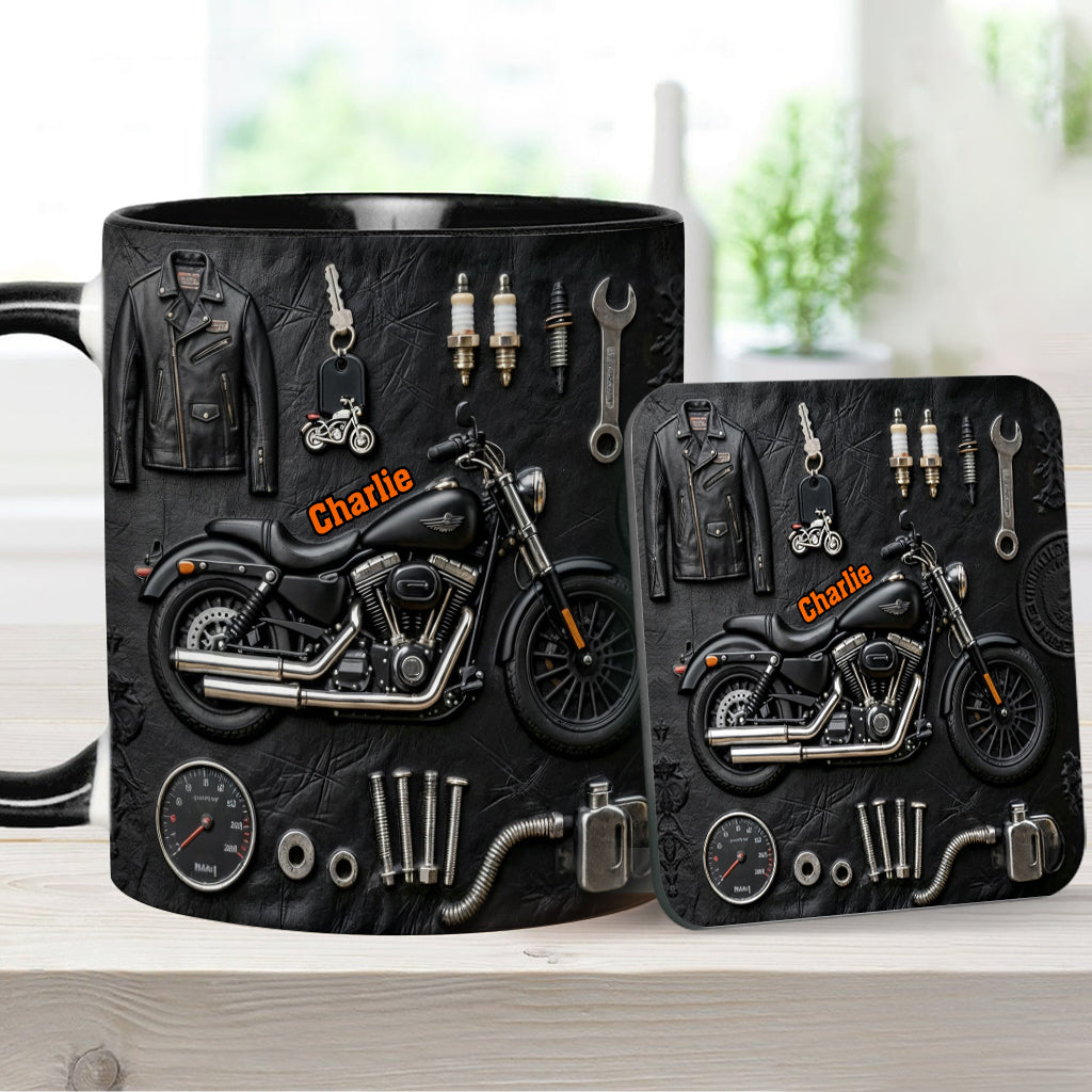 Mug et sous-verre personnalisés sur le thème de la moto