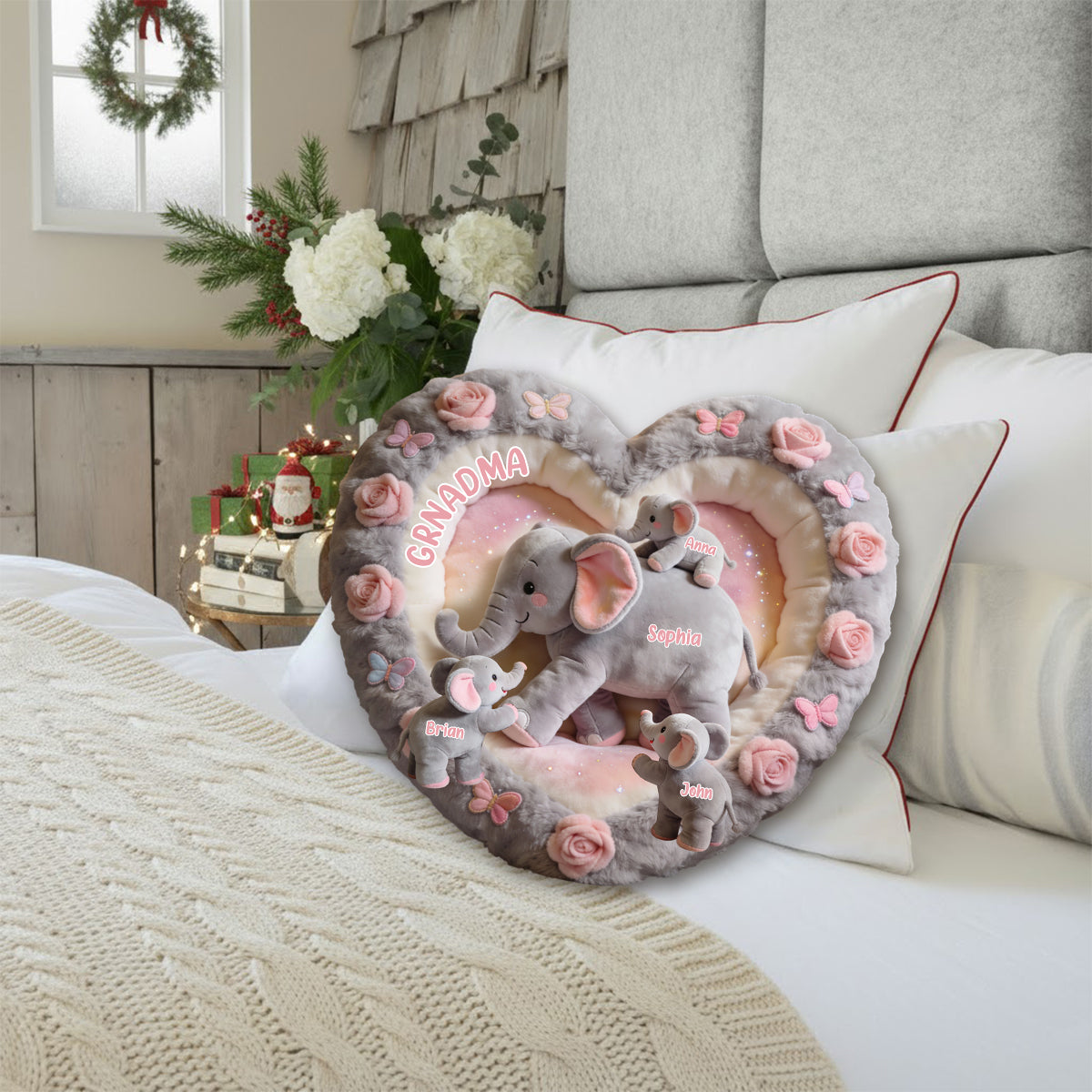 Nana Elephant Gift For Mom, Grandma - Personalized Grandma Faux Fur Shaped Pillow