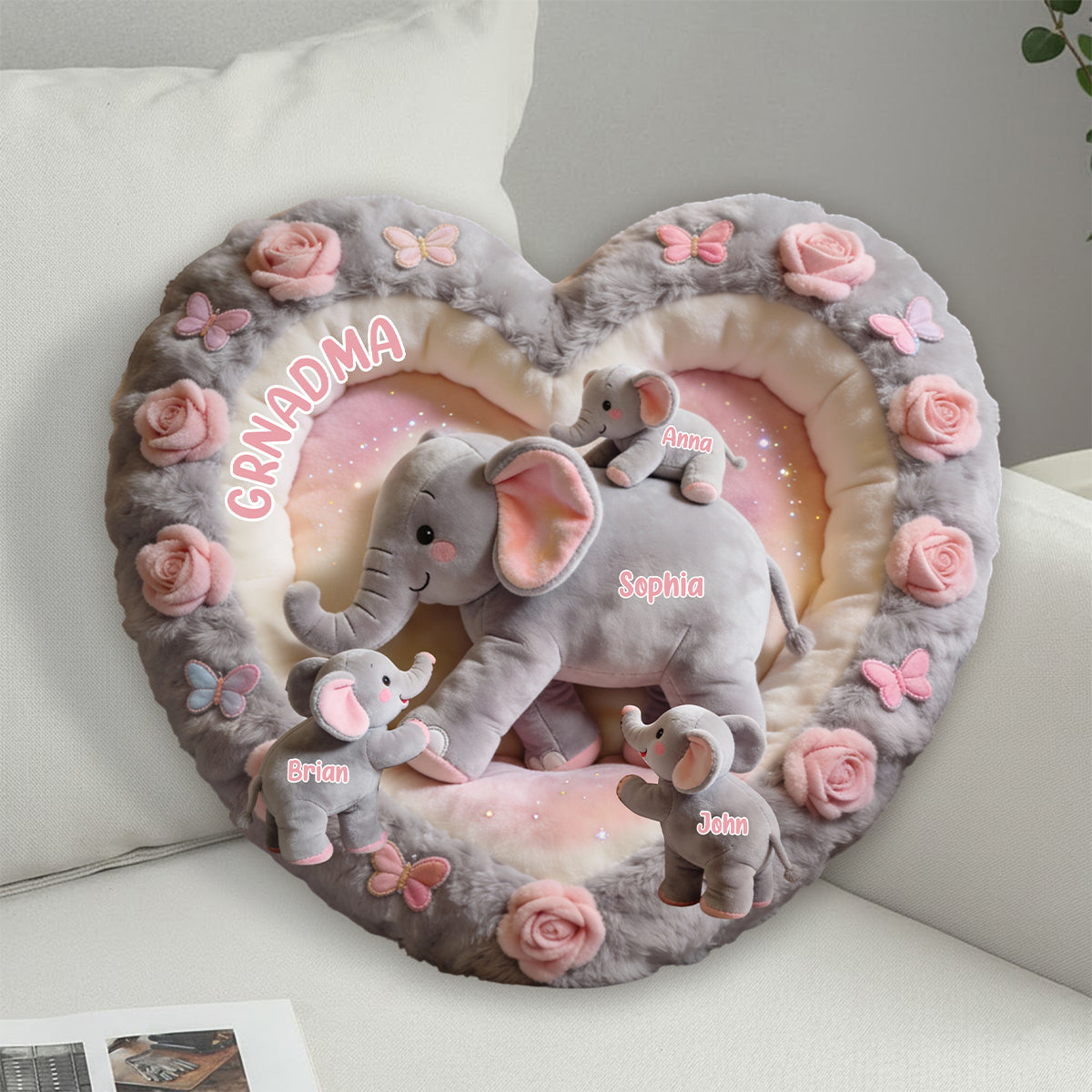 Nana Elephant Gift For Mom, Grandma - Personalized Grandma Faux Fur Shaped Pillow