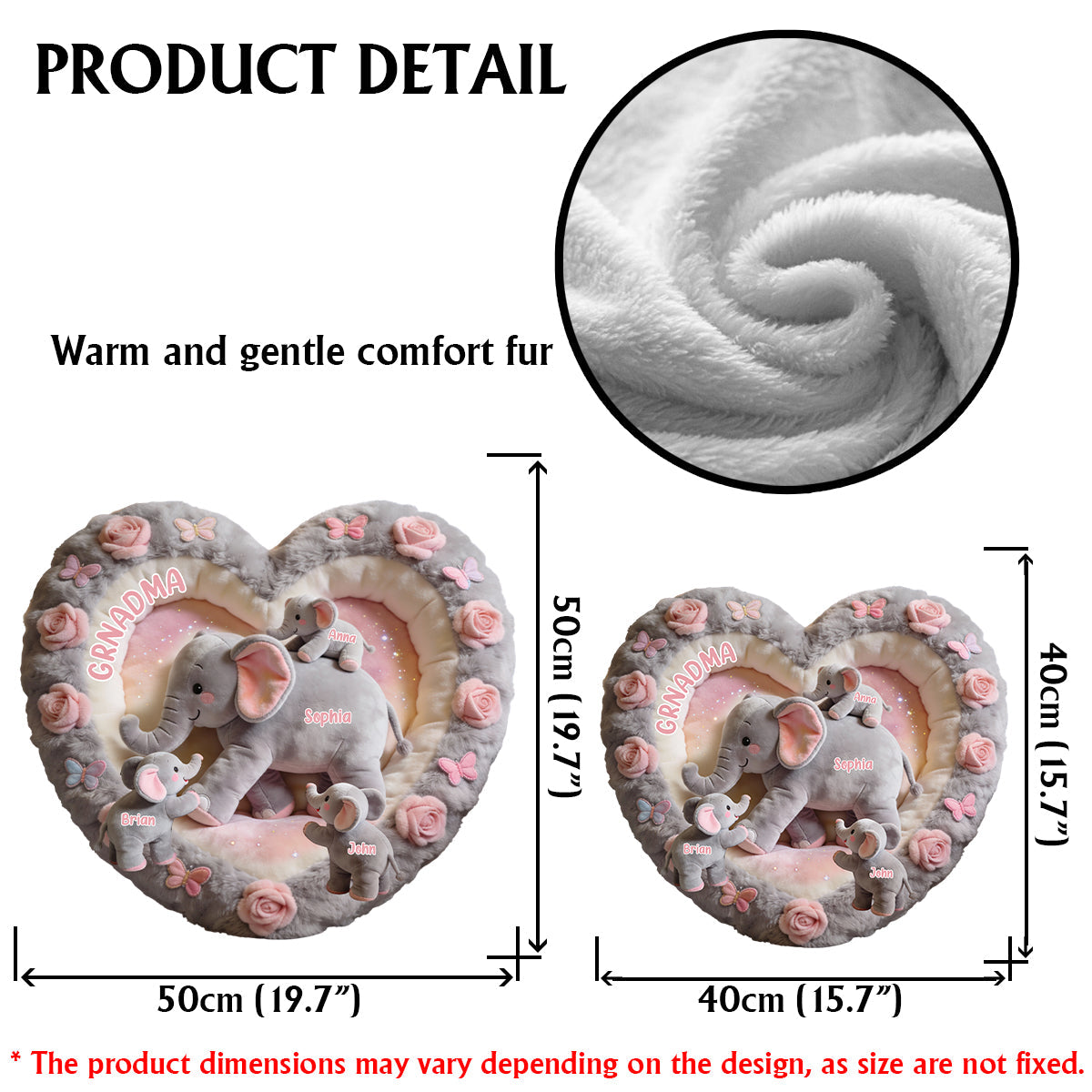 Nana Elephant Gift For Mom, Grandma - Personalized Grandma Faux Fur Shaped Pillow