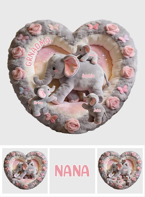 Nana Elephant Gift For Mom, Grandma - Personalized Grandma Faux Fur Shaped Pillow