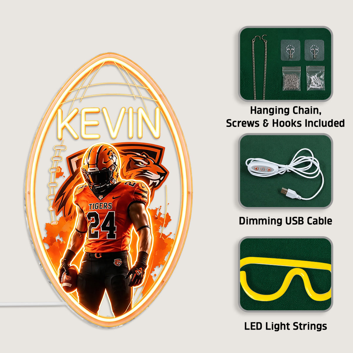 Any Sport, Any Photo - Personalized Football Neon LED Light Sign