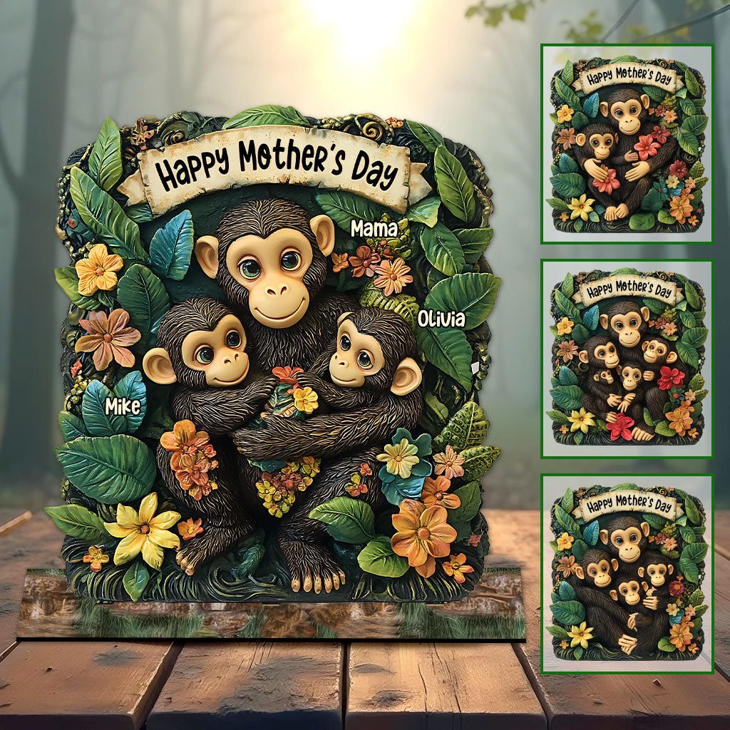 Mère de petits singes - Décoration personnalisée « Mère » à 1 étage, grand format, autoportante