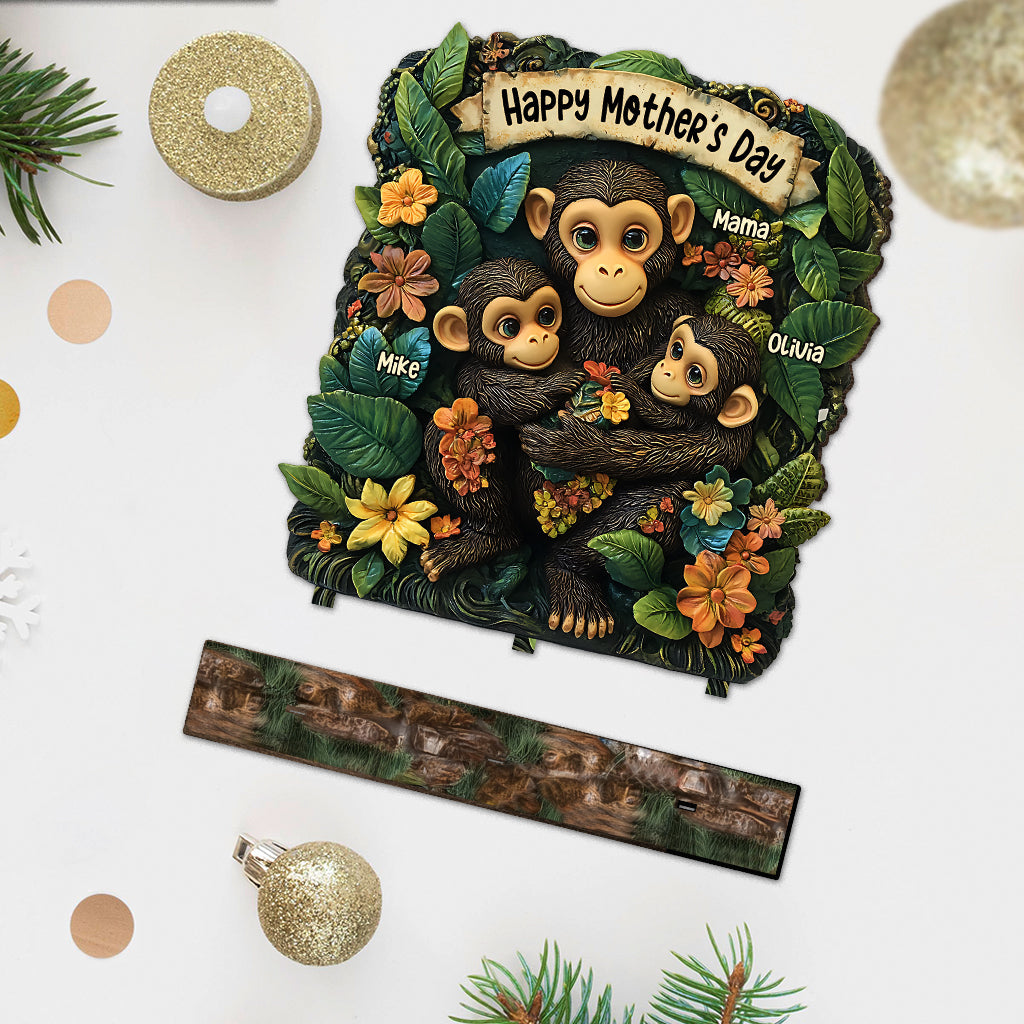 Mère de petits singes - Décoration personnalisée « Mère » à 1 étage, grand format, autoportante