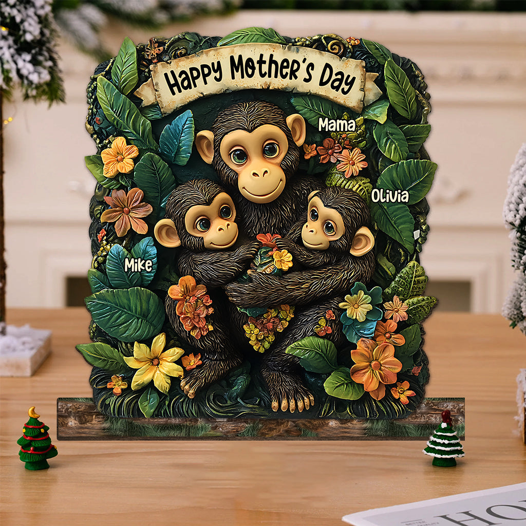 Mère de petits singes - Décoration personnalisée « Mère » à 1 étage, grand format, autoportante