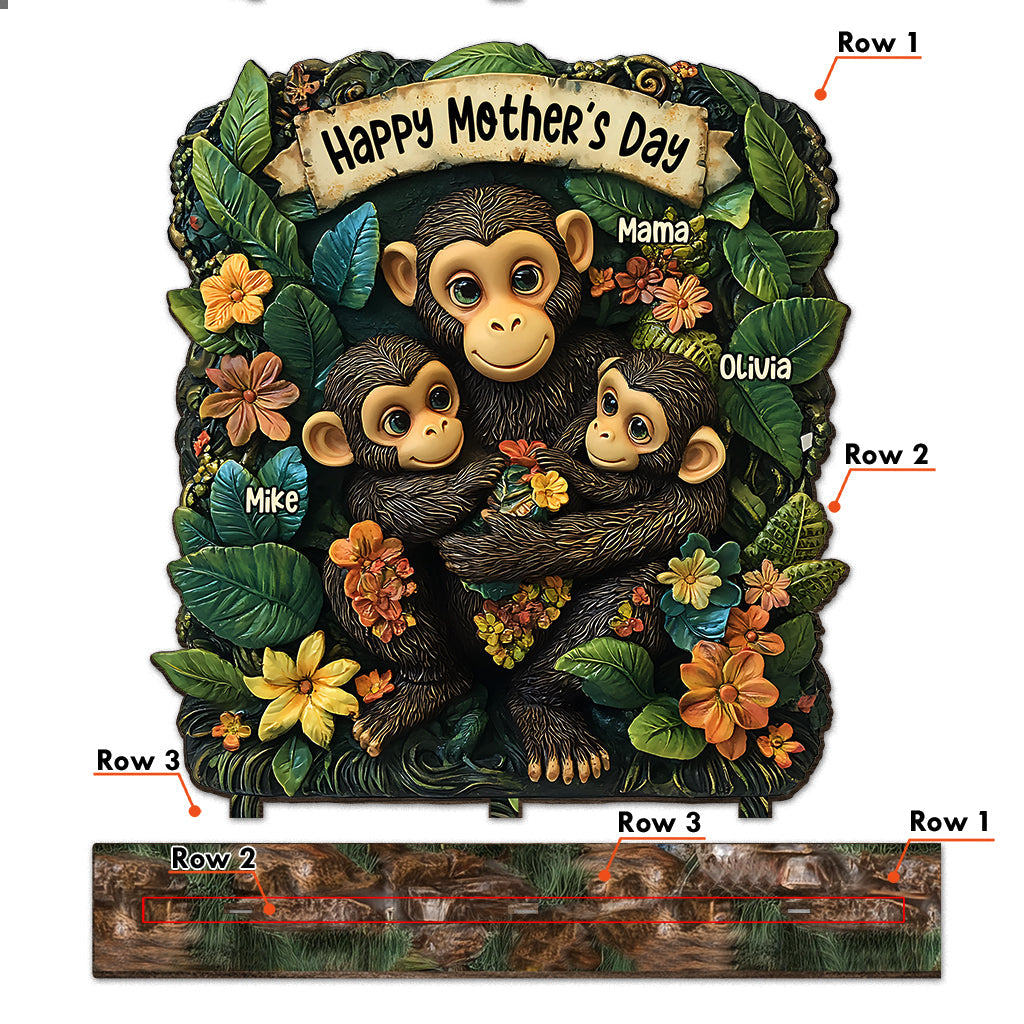 Mère de petits singes - Décoration personnalisée « Mère » à 1 étage, grand format, autoportante