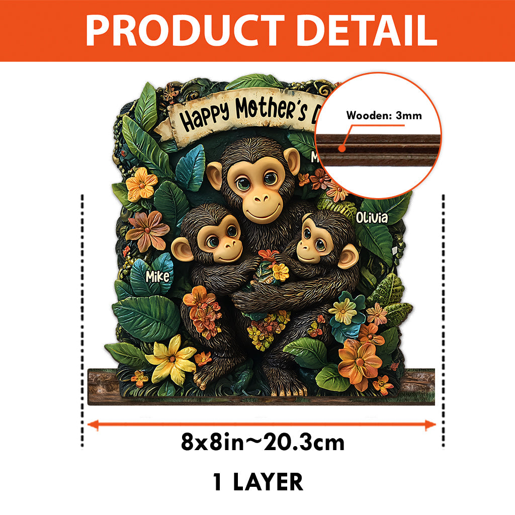 Mère de petits singes - Décoration personnalisée « Mère » à 1 étage, grand format, autoportante