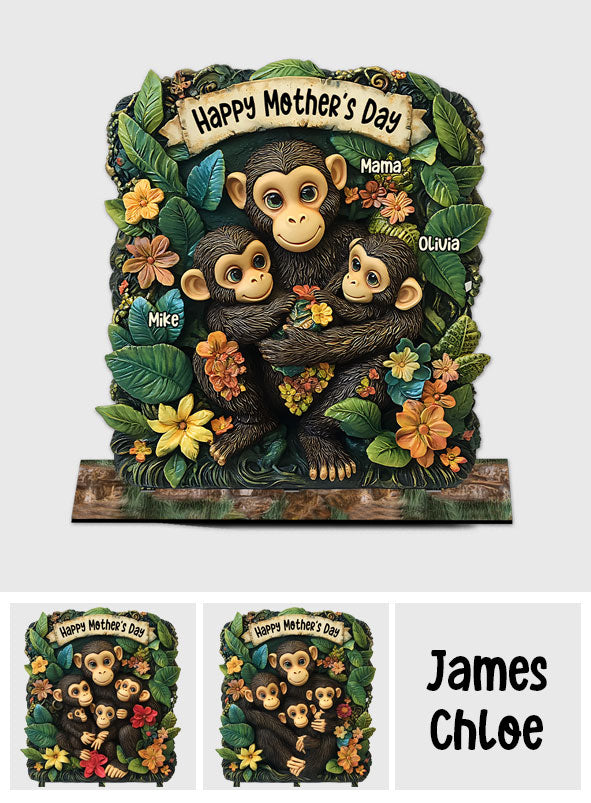 Mère de petits singes - Décoration personnalisée « Mère » à 1 étage, grand format, autoportante