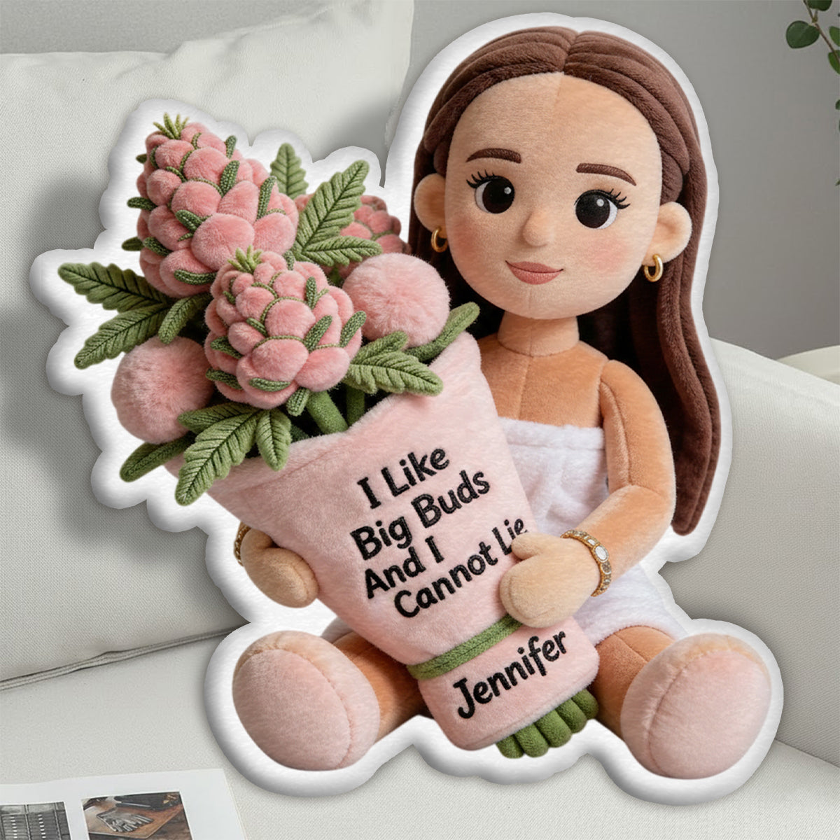 Coussin en fausse fourrure en forme de cannabis - Motif « mauvaise herbe » personnalisé