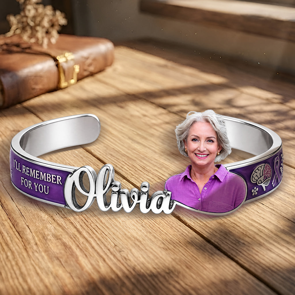 Purple Ribbon Support Dementia Alzheimer Awareness - Personalized Alzheimer Awareness Shaped Cuff Bracelet