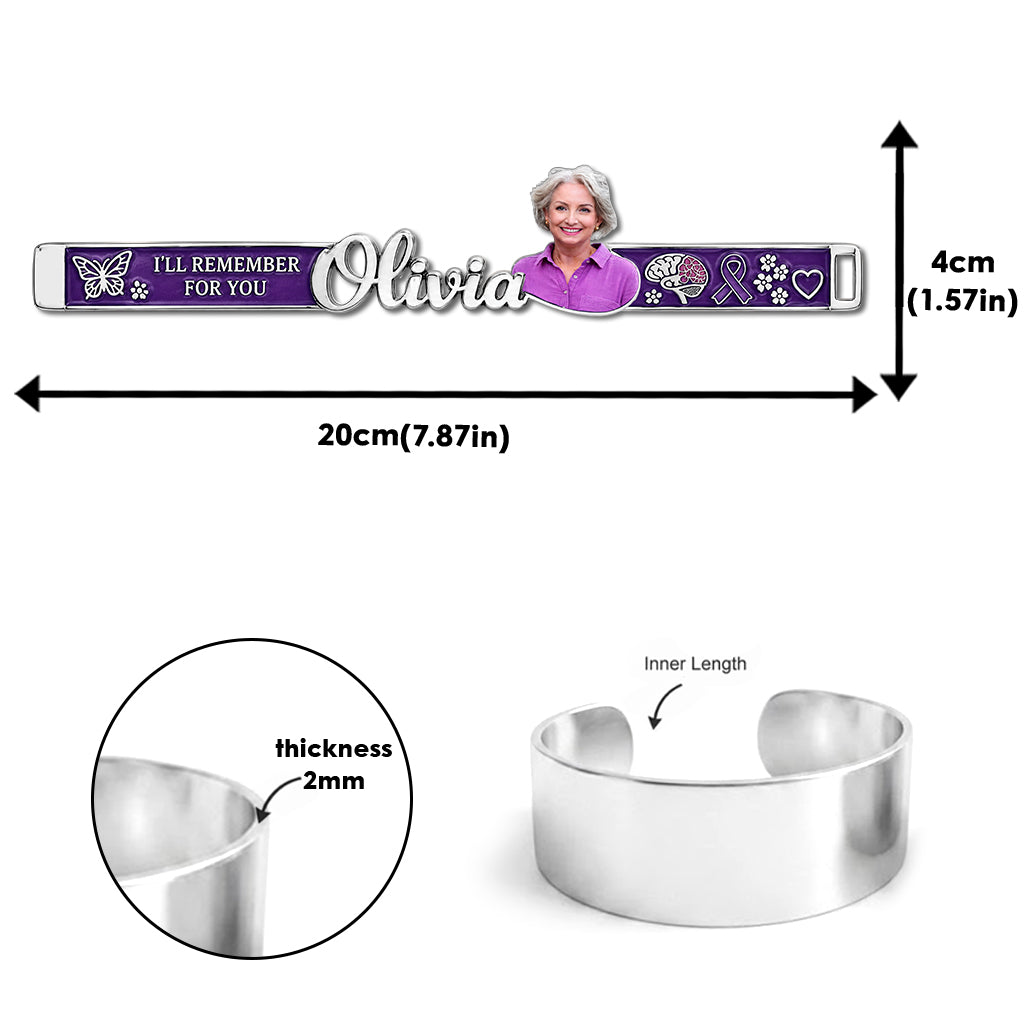 Purple Ribbon Support Dementia Alzheimer Awareness - Personalized Alzheimer Awareness Shaped Cuff Bracelet