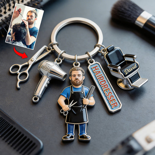 Hairdresser, Barber Custom Any Photo - Personalized Hairdresser Premium Keychain With Charms