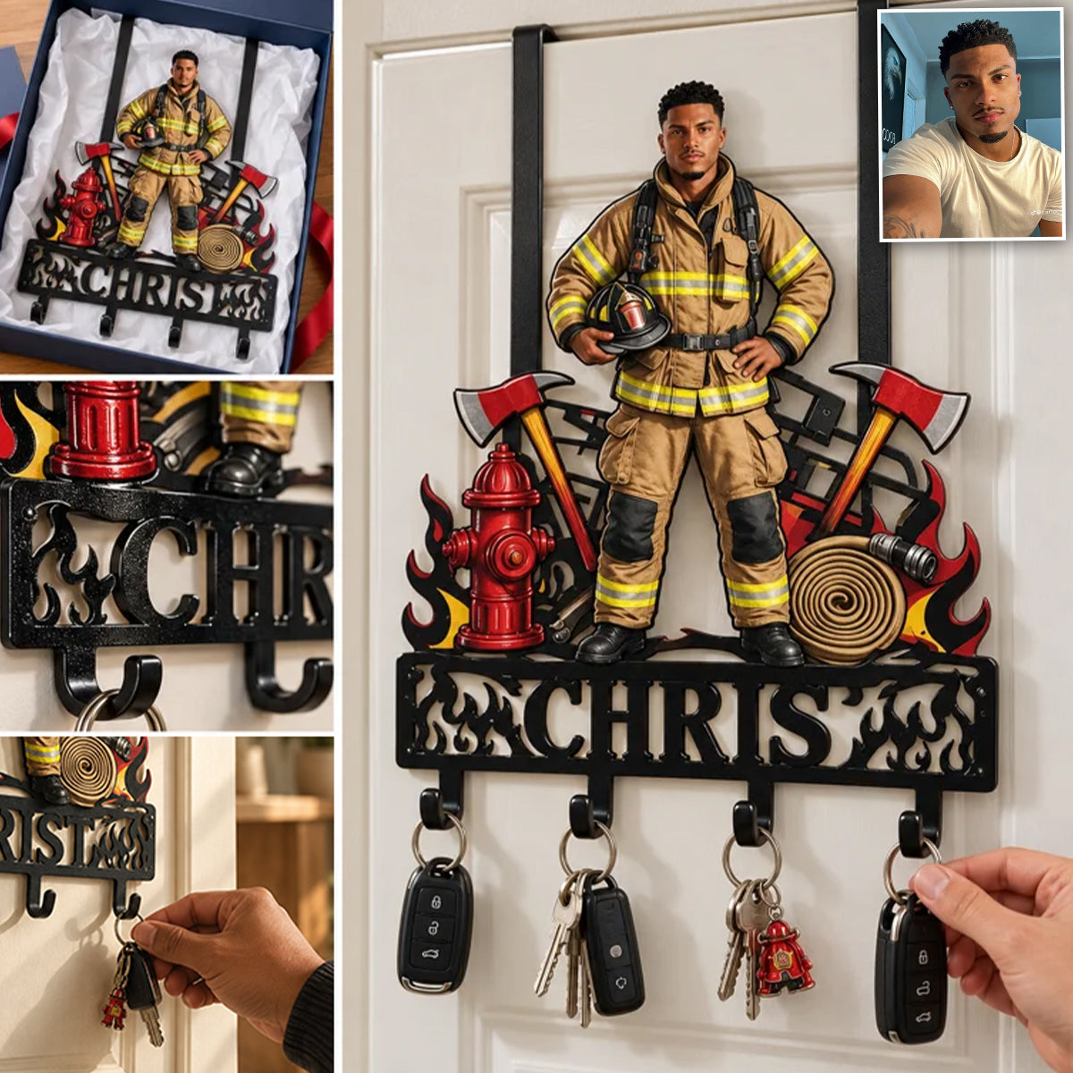 With Great Responsibility - Personalized Firefighter Metal Door Hooks