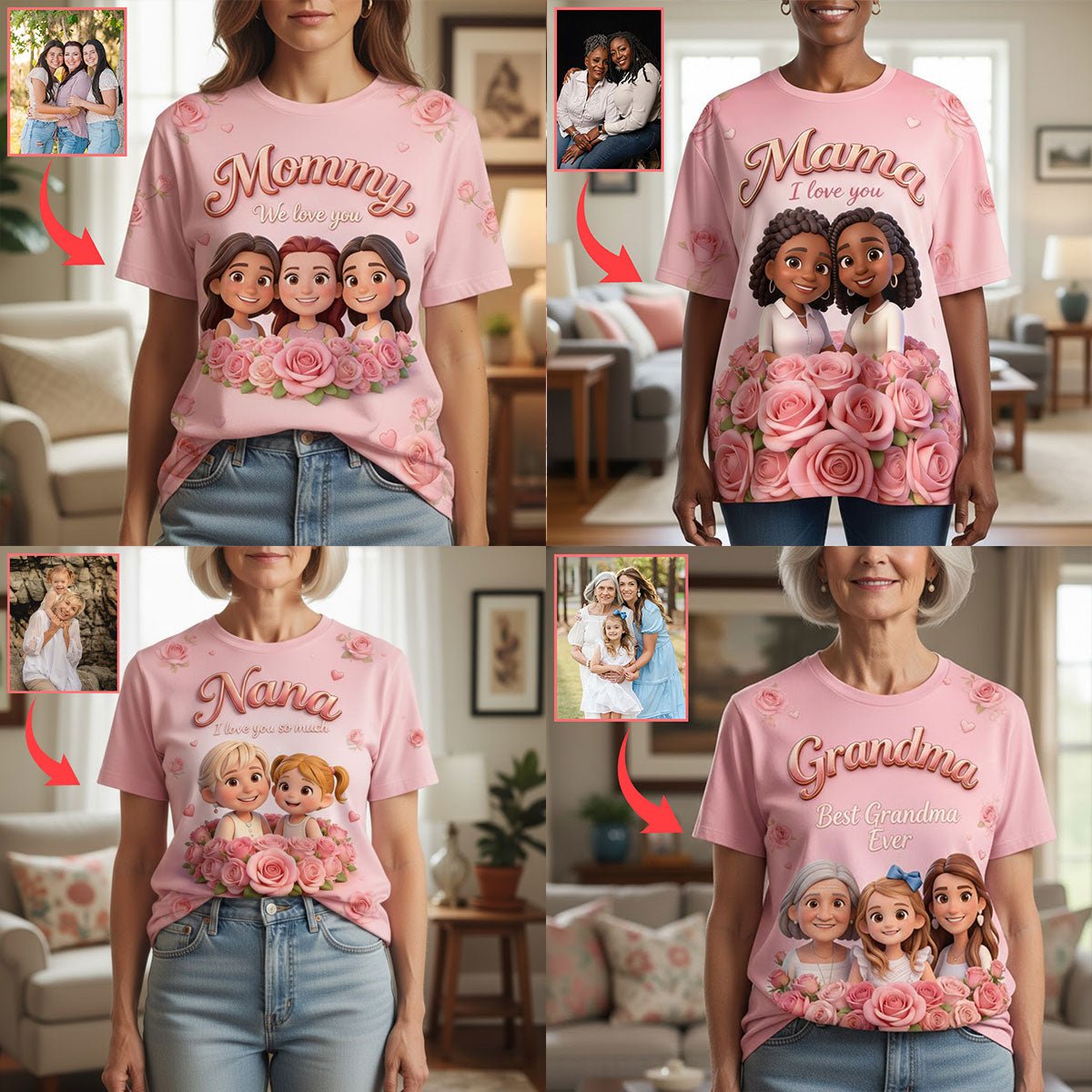 Custom Any Photo Best Mom, Grandma Ever - Personalized Grandma All Over Shirt