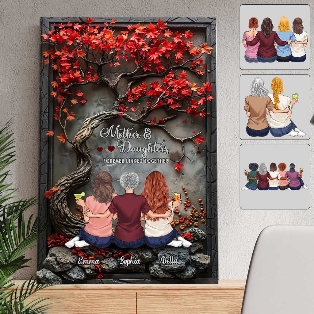 Mother & Children Forever Linked Together - Personalized Mother Canvas And Poster