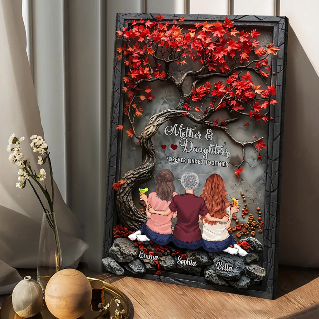 Mother & Children Forever Linked Together - Personalized Mother Canvas And Poster