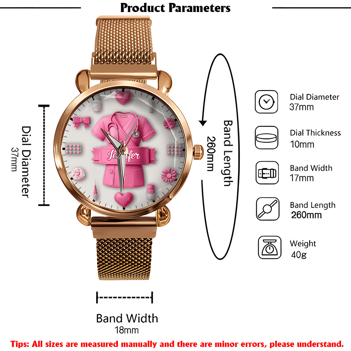 Le métier d'infirmière est un travail de cœur - Montre-bracelet personnalisée pour infirmière
