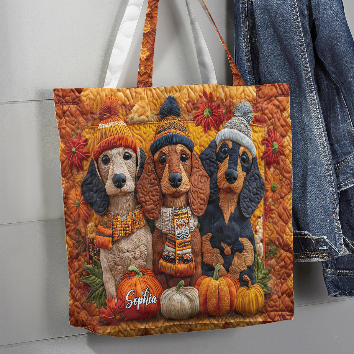 Sac fourre-tout matelassé personnalisé Autumn Dog - Teckel