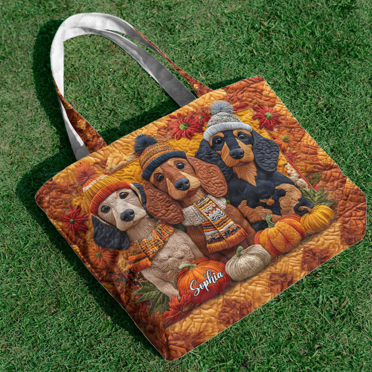 Sac fourre-tout matelassé personnalisé Autumn Dog - Teckel