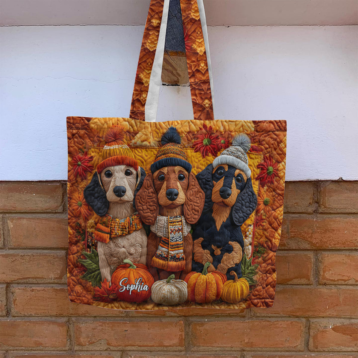 Sac fourre-tout matelassé personnalisé Autumn Dog - Teckel