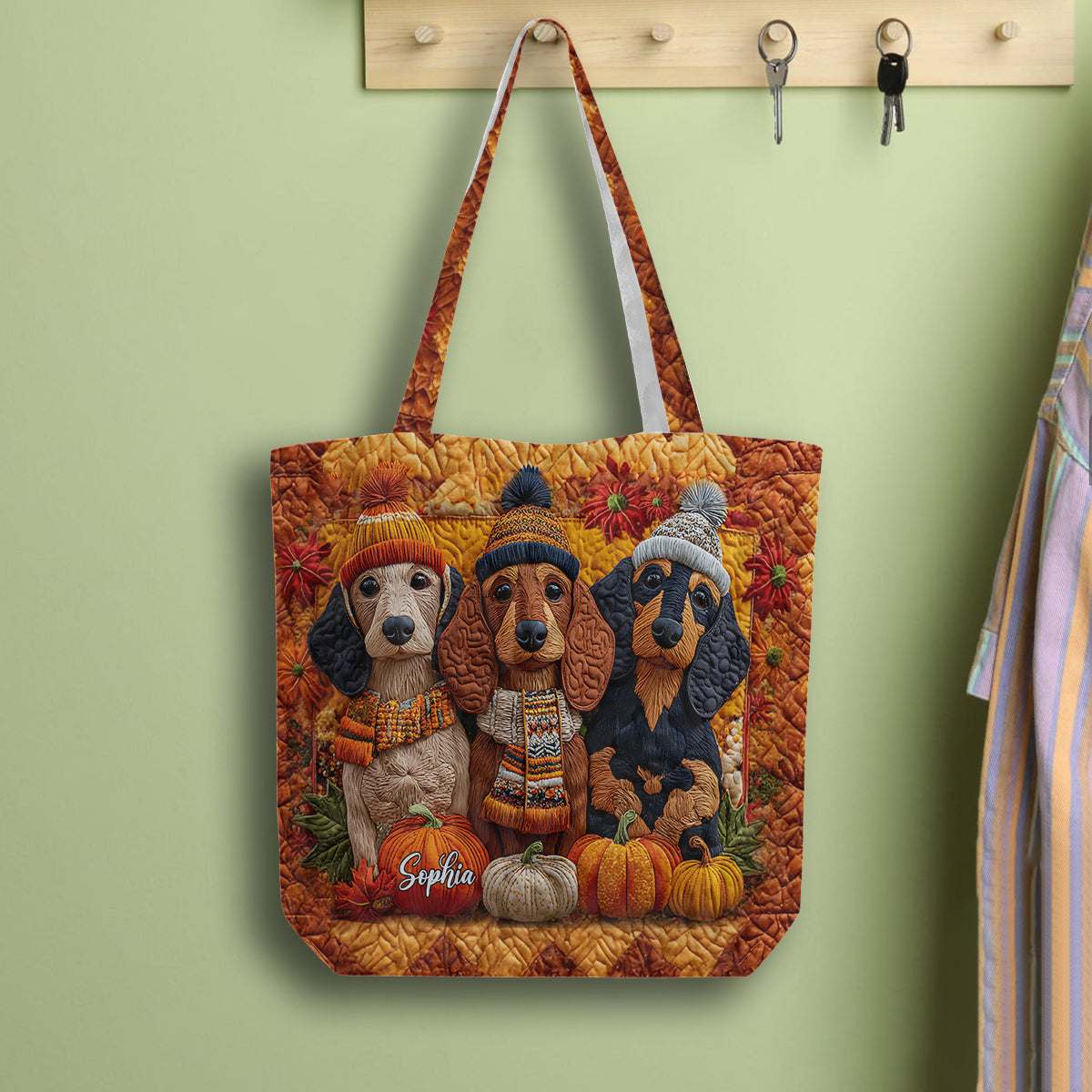 Sac fourre-tout matelassé personnalisé Autumn Dog - Teckel