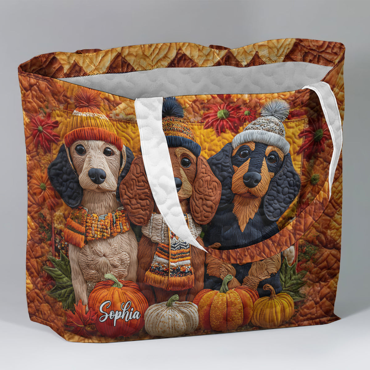 Sac fourre-tout matelassé personnalisé Autumn Dog - Teckel