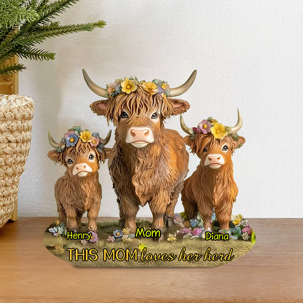 Cette maman aime son troupeau de vaches Highland - Plaque acrylique personnalisée en forme de mère/grand-mère