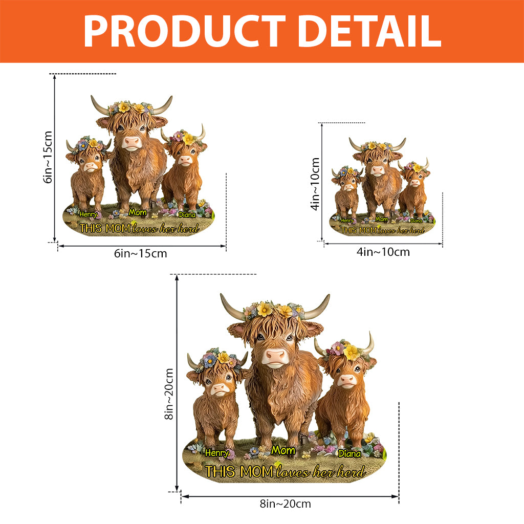 Cette maman aime son troupeau de vaches Highland - Plaque acrylique personnalisée en forme de mère/grand-mère