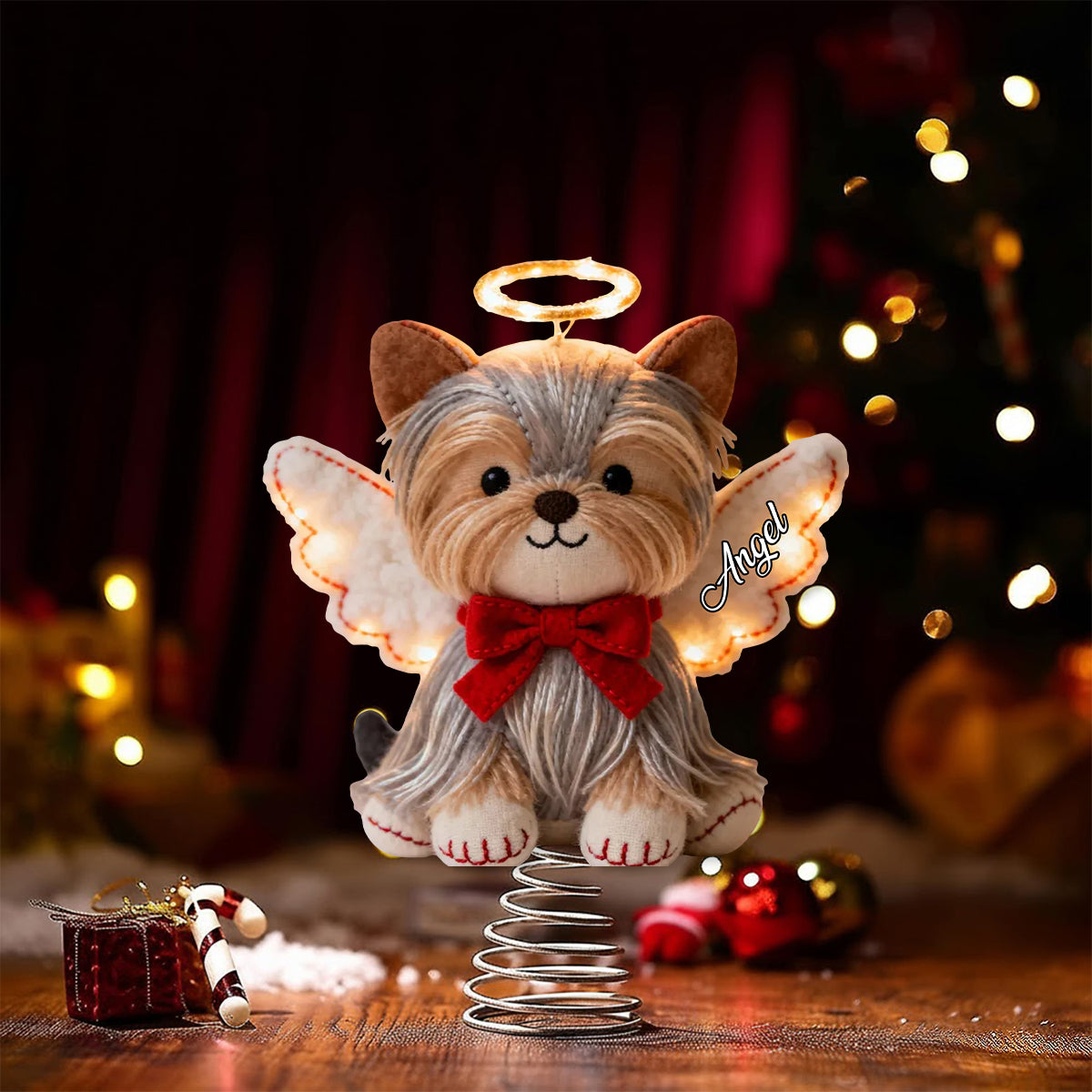 Merry Christmas - Personalized Dog LED Light Tree Topper