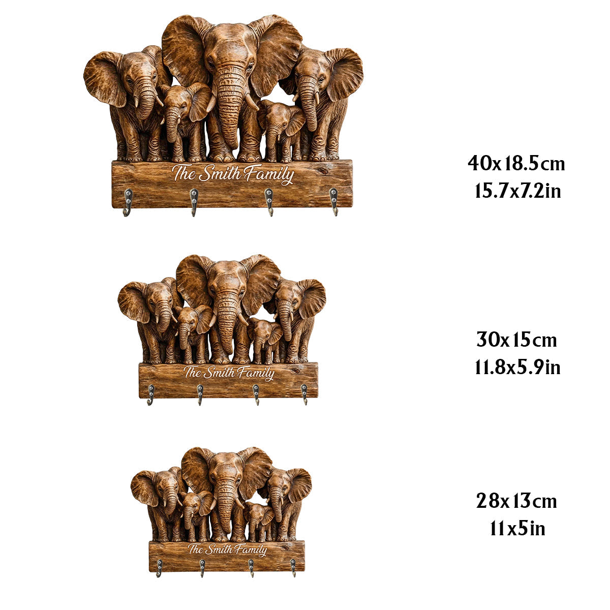 Famille Éléphants - Porte-manteau suspendu personnalisé en forme d'éléphant