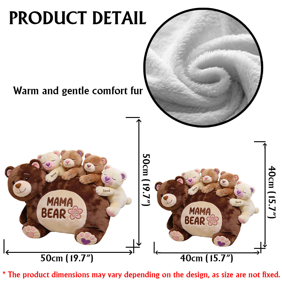 Mama Bear Gift For Mom Grandma - Personalized Mother Faux Fur Shaped Pillow