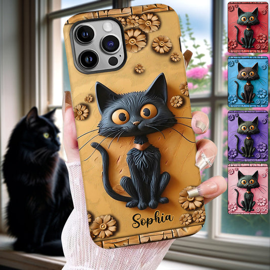 Cute Black Cat - Personalized Black Cat Full Print Phone Case
