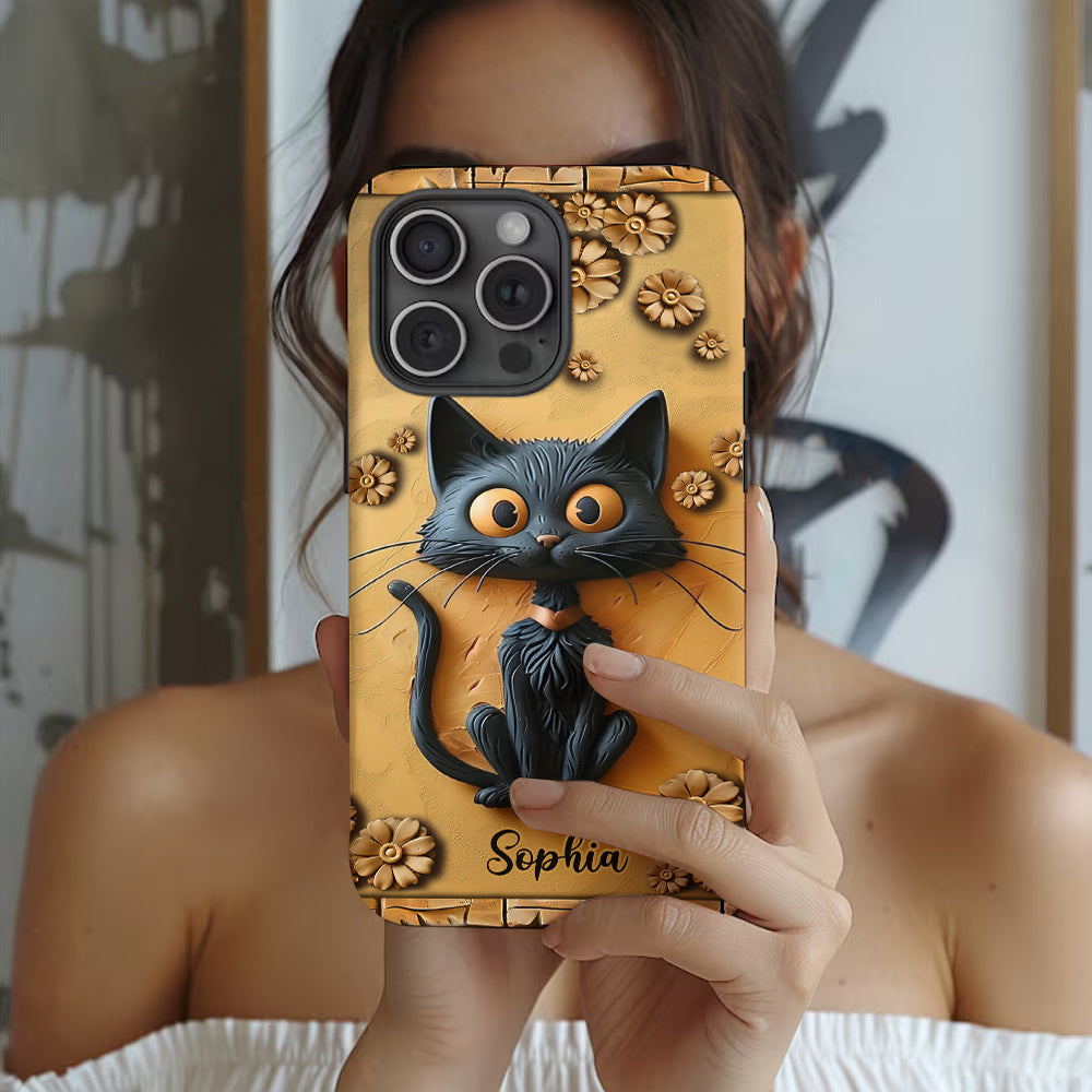 Cute Black Cat - Personalized Black Cat Full Print Phone Case
