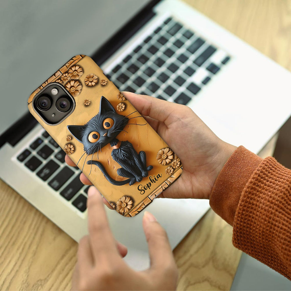 Cute Black Cat - Personalized Black Cat Full Print Phone Case