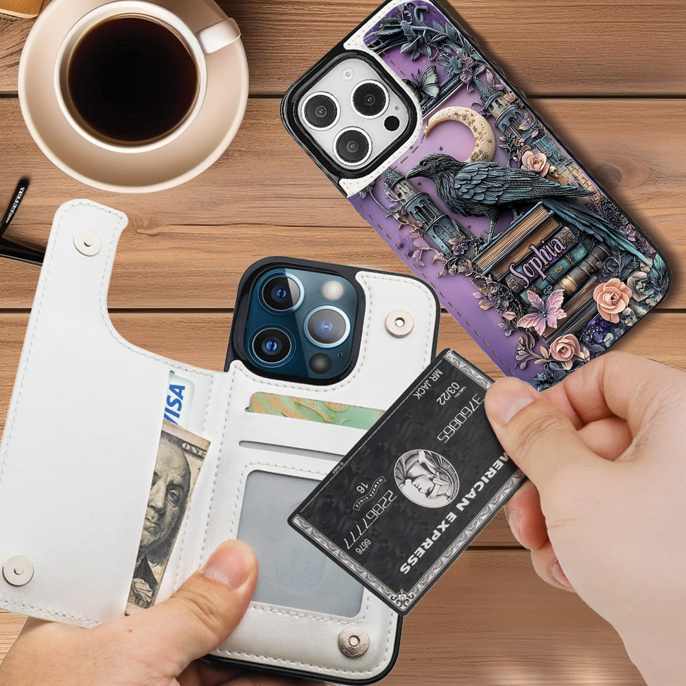 Étui portefeuille pliable personnalisé Dark Academia Book Reader - Étui de téléphone avec livre intégré