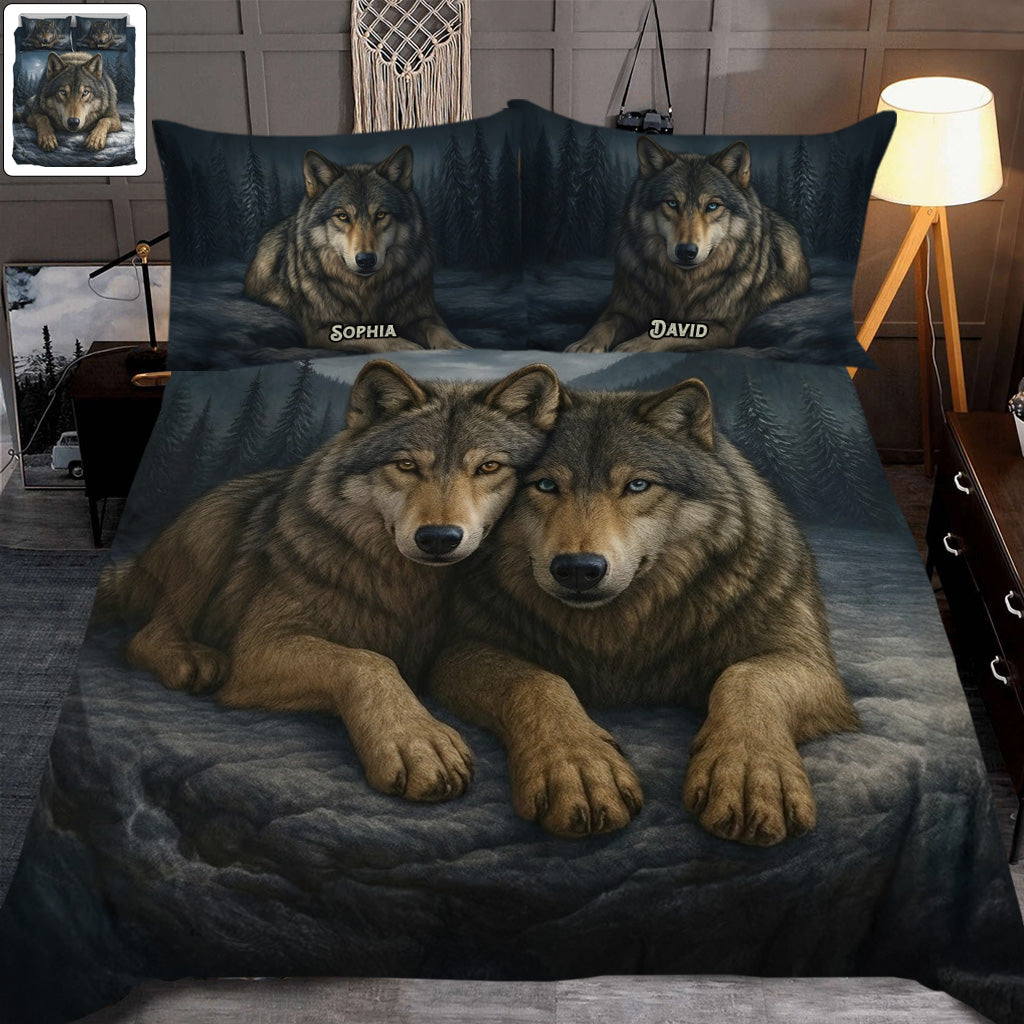 Amoureux des loups - Ensemble de courtepointe personnalisé sur le thème des loups