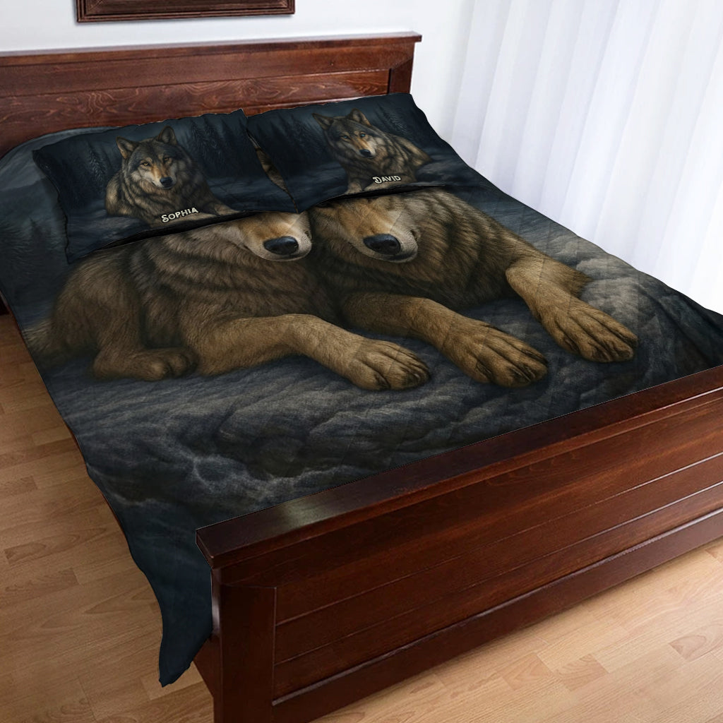 Amoureux des loups - Ensemble de courtepointe personnalisé sur le thème des loups