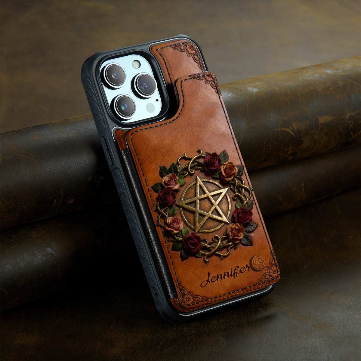 Étui portefeuille pour téléphone personnalisé avec symbole magique et sorcière, entièrement imprimé