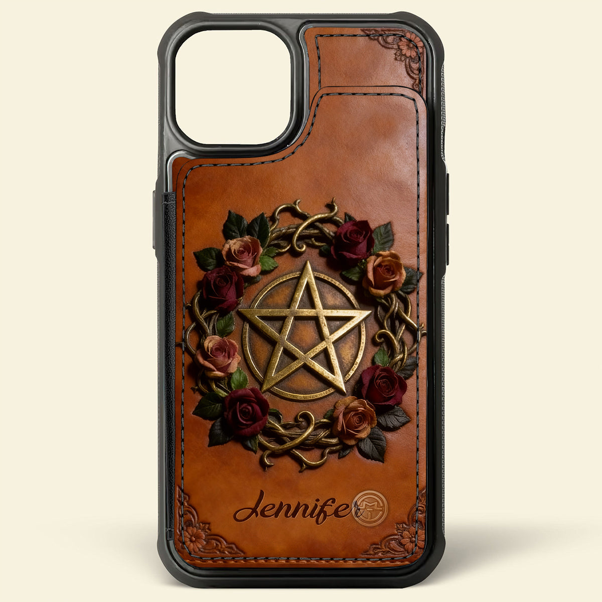 Étui portefeuille pour téléphone personnalisé avec symbole magique et sorcière, entièrement imprimé