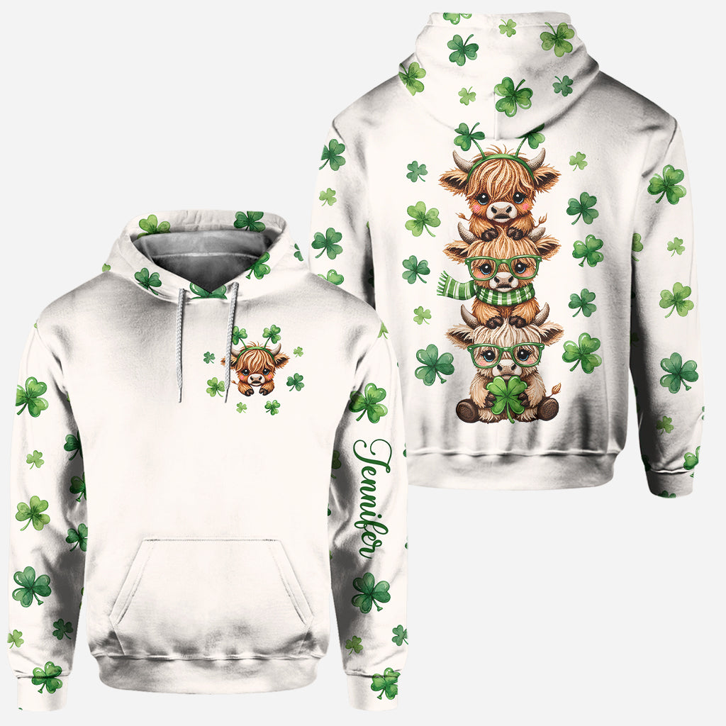St. Patrick's Day Highland Cow - Personalized Highland Cow Hoodie and Leggings