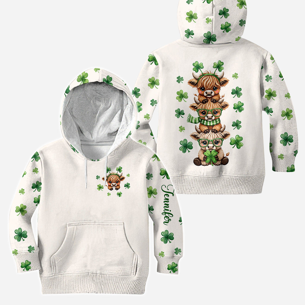 St. Patrick's Day Highland Cow - Personalized Highland Cow Hoodie and Leggings
