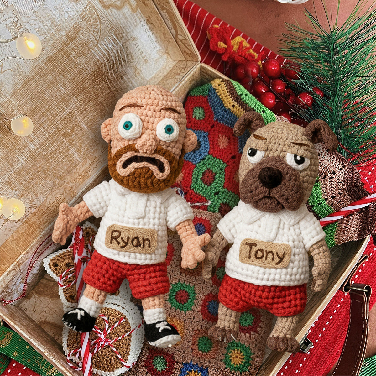 Joyeux Noël à quatre pattes ! Ornement de Noël personnalisé pour chien, fait main au crochet.