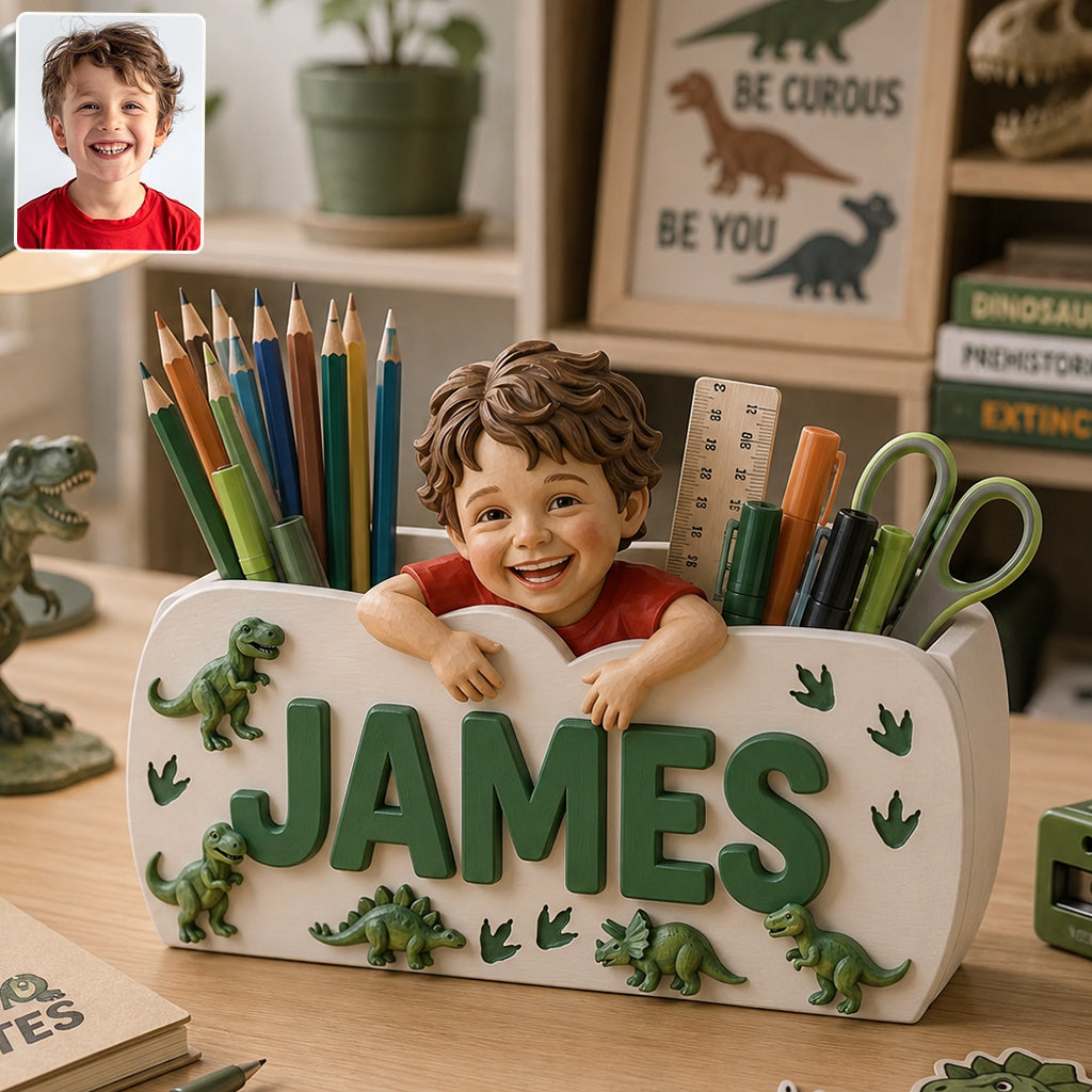Special Name Wooden Pen Holder - Personalized Kid Wooden Desk Organizer