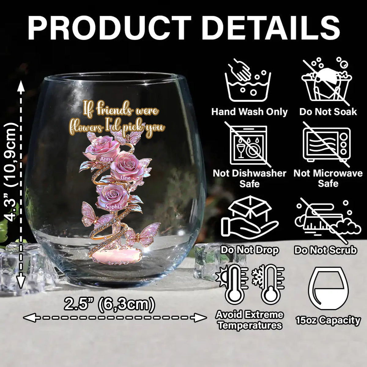 If Friends Were Flowers, I'd Pick You - Personalized Bestie All Over Wine Glass