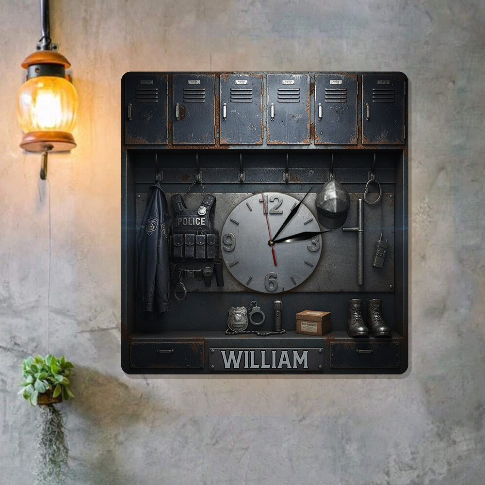 Serve And Protect - Police Locker Art - Personalized Police Officer LED Light Wall Clock