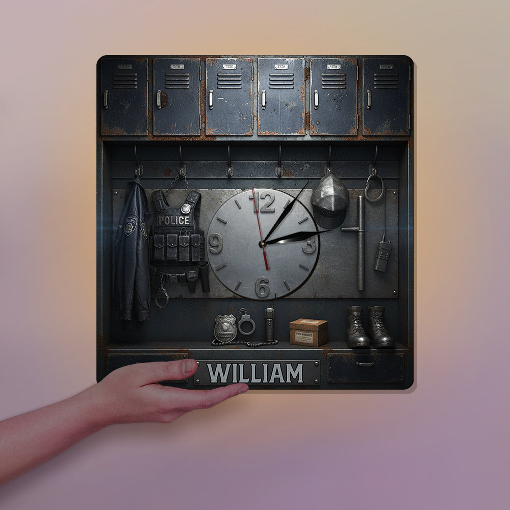 Serve And Protect - Police Locker Art - Personalized Police Officer LED Light Wall Clock