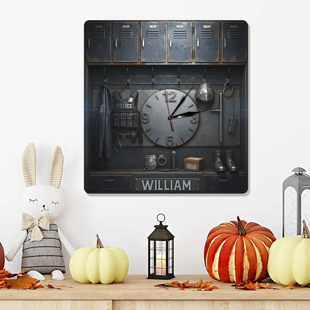 Serve And Protect - Police Locker Art - Personalized Police Officer LED Light Wall Clock