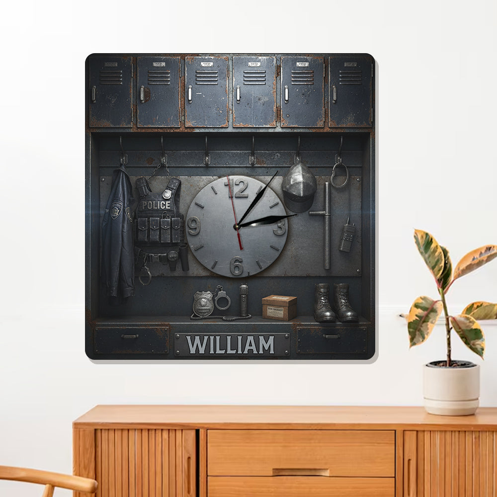 Serve And Protect - Police Locker Art - Personalized Police Officer LED Light Wall Clock