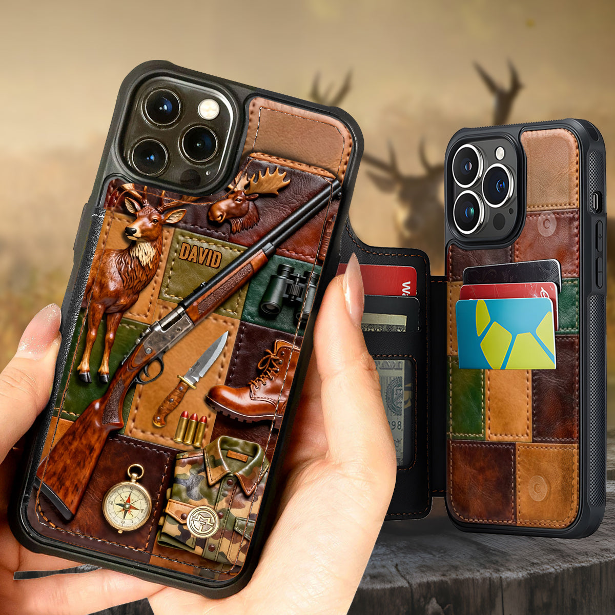 Cadeau idéal pour les passionnés de chasse - Étui portefeuille pour téléphone entièrement imprimé sur le thème de la chasse