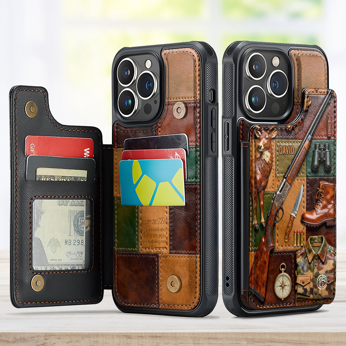 Cadeau idéal pour les passionnés de chasse - Étui portefeuille pour téléphone entièrement imprimé sur le thème de la chasse